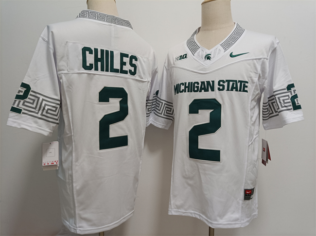 Men's Michigan State Spartans #2 Aidan Chiles White F.U.S.E.  Stitched Football Jersey